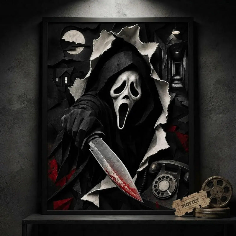 Cuadro Scream Grita Ghostface Pelicula Terror Efecto 3d Marco Negro