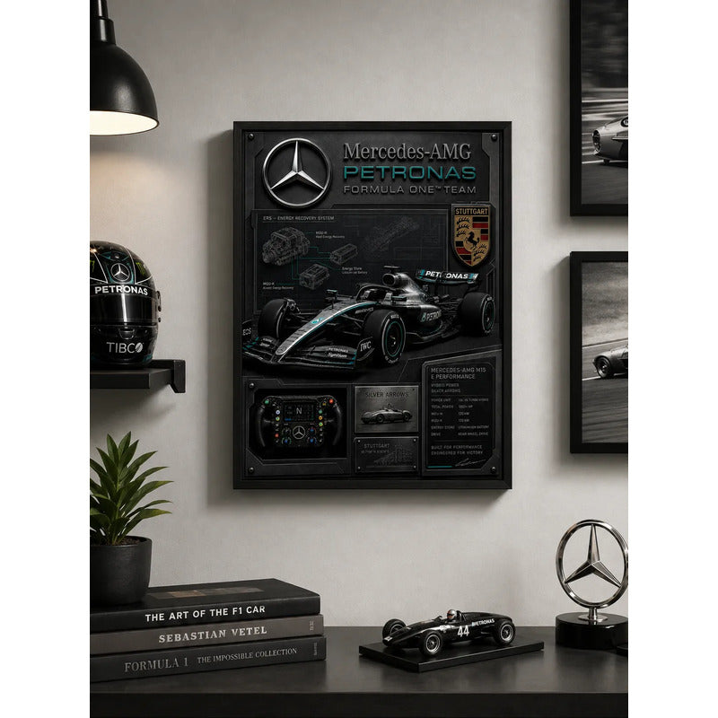 Cuadro Mercedes Amg Formula 1 Auto Icónico Specs Efecto 3d Marco Negro