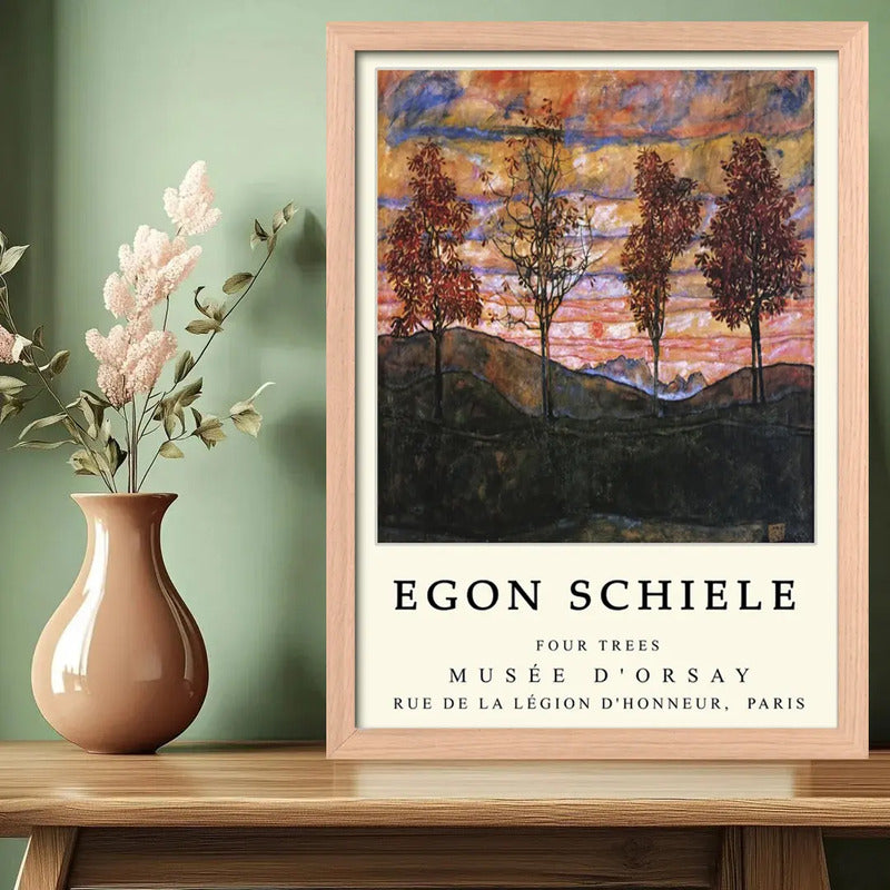 Cuadro Dormitorio Living Egon Schiele Abstracto Arboles Oak Marco Marrón Claro