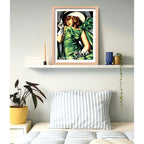 Cuadro Living Dormitorio Joven Con Guantes Art Deco Oak Marco Marrón Claro