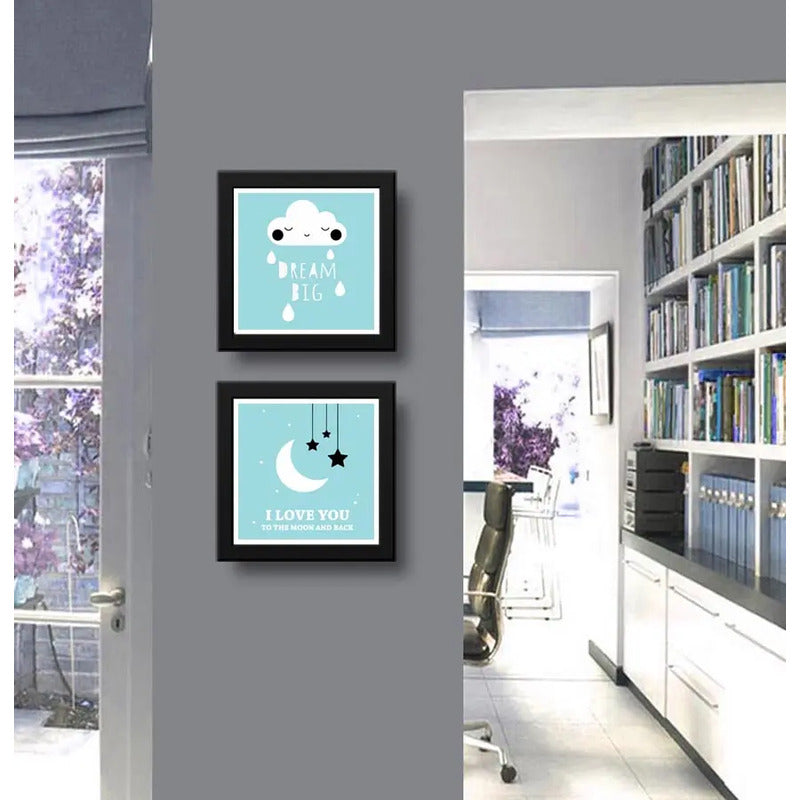 Set 2 Cuadros Dream Big Frase Luna Star Dormitorio Infantil