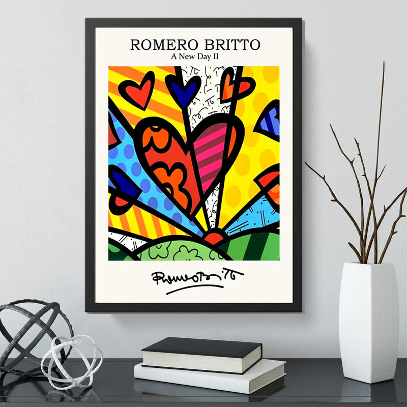 Cuadro Romero Britto Pop Art Un Nuevo Dia Corazon Living Marco Negro