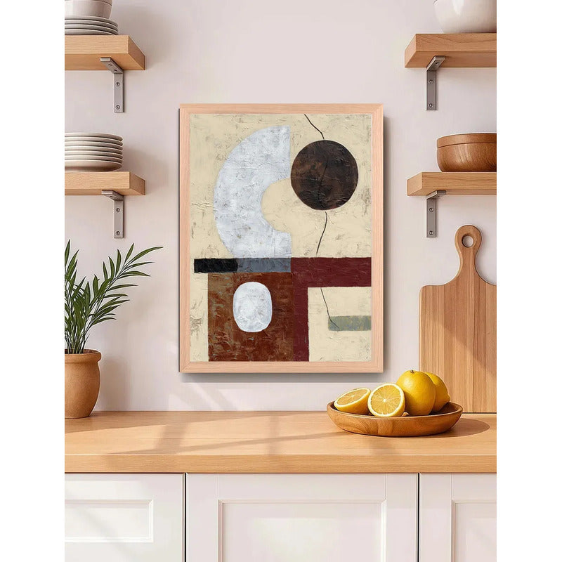 Cuadro Dormitorio Living Boho Abstracto B2 Tono Terroso Oak Marco Marrón Claro