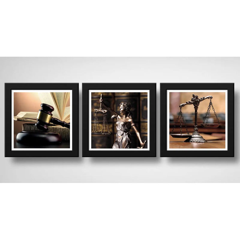 Set 3 Cuadros Abogado Diosa Justicia Juez Estudio Oficina