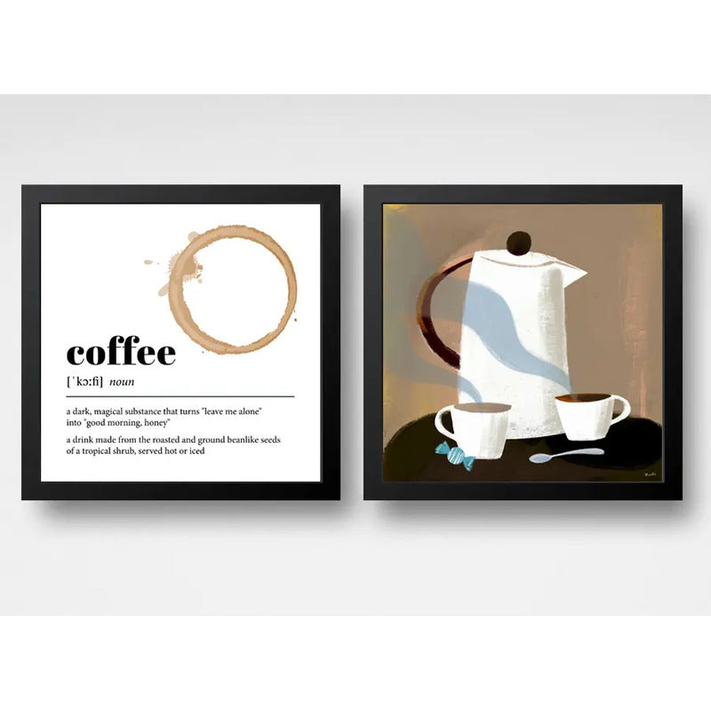 Set 2 Cuadros Living Cocina Café Definicion Arte 33x33cm Marco Negro