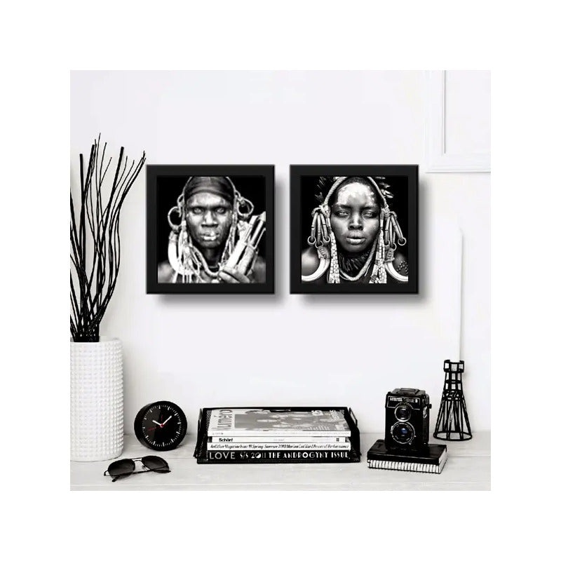 Set 2 Cuadros Africanos Blanco Y Negro Etnico Decoracion Brs