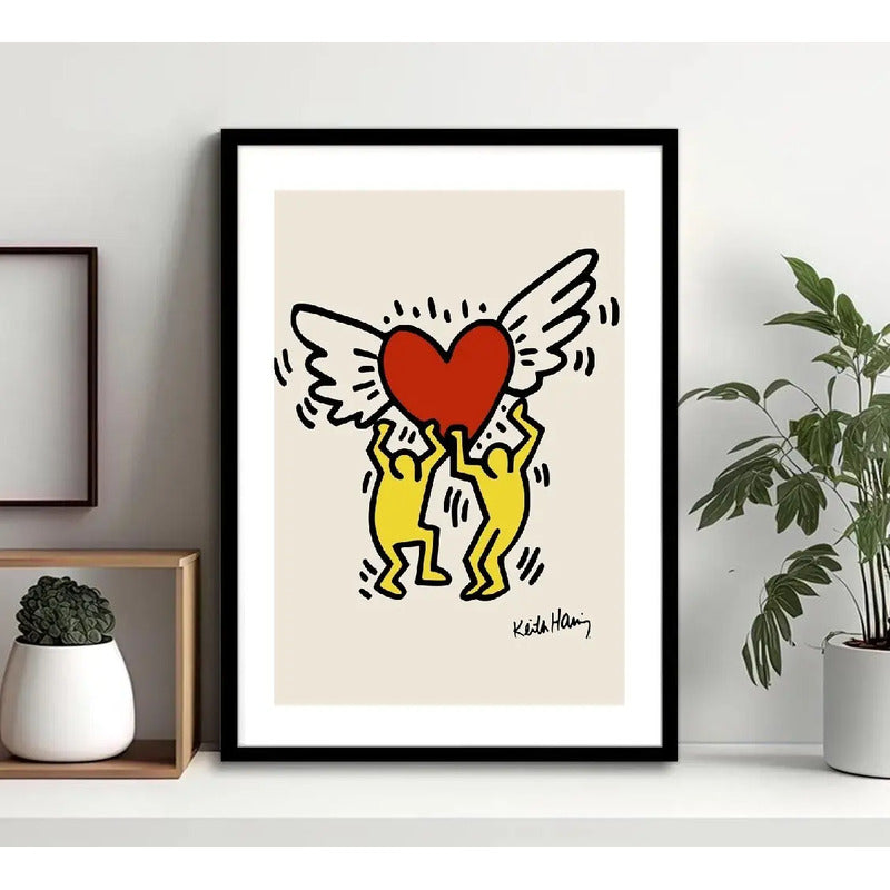 Cuadro Keith Haring Corazon Arte Urbano Decoracion Moderna Marco Negro