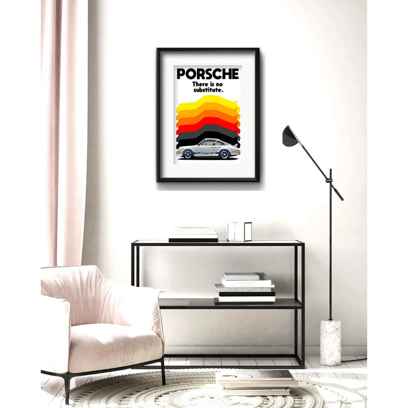Cuadro Porsche Auto Frase No Substitute 53x43cm Con Paspartú Marco Negro