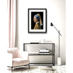 Cuadro La Joven De La Perla De Vermeer 53x43cm Con Paspartú Marco Negro