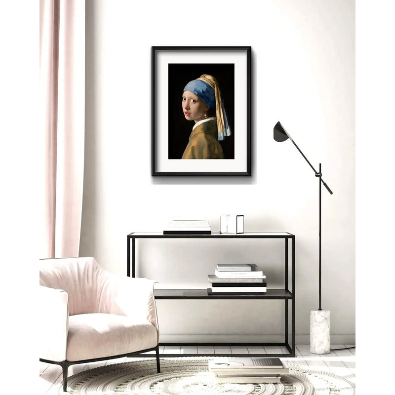 Cuadro La Joven De La Perla De Vermeer 53x43cm Con Paspartú Marco Negro