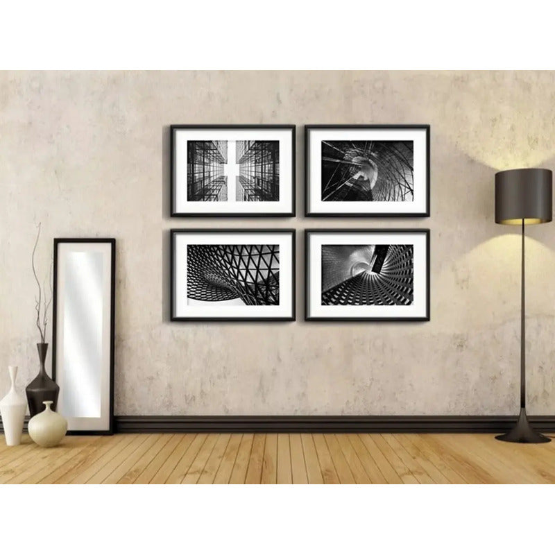 Set 4 Cuadros Arquitectura Moderna Blanco Negro Con Paspartu