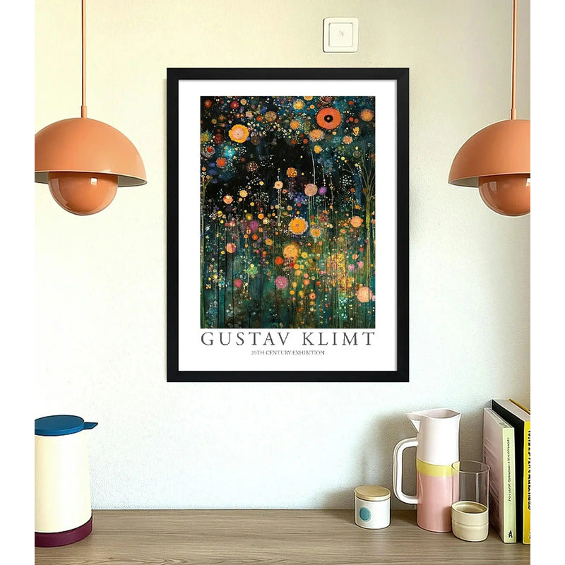 Cuadro Dormitorio Living Floral Gustav Klimt Flores Arte Marco Negro