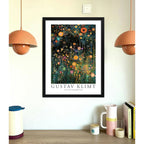 Cuadro Dormitorio Living Floral Gustav Klimt Flores Arte Marco Negro