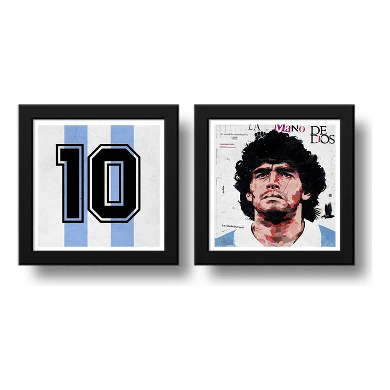 Set 2 Cuadros Maradona Argentina Fútbol Jugador Decoracion