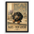 Cuadro Baño Paris Mon Amour Perro Salchicha Dachshund Banera Marco Negro