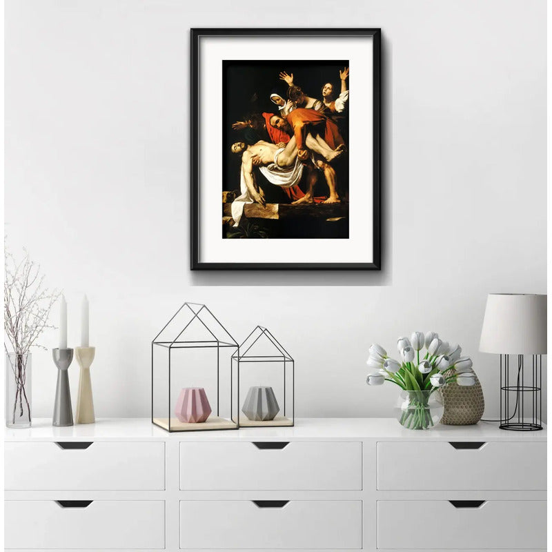 Cuadro Caravaggio Estilo Arte Barroco 53x43cm Con Paspartú La Sepultura De Cristo Con Marco Negro
