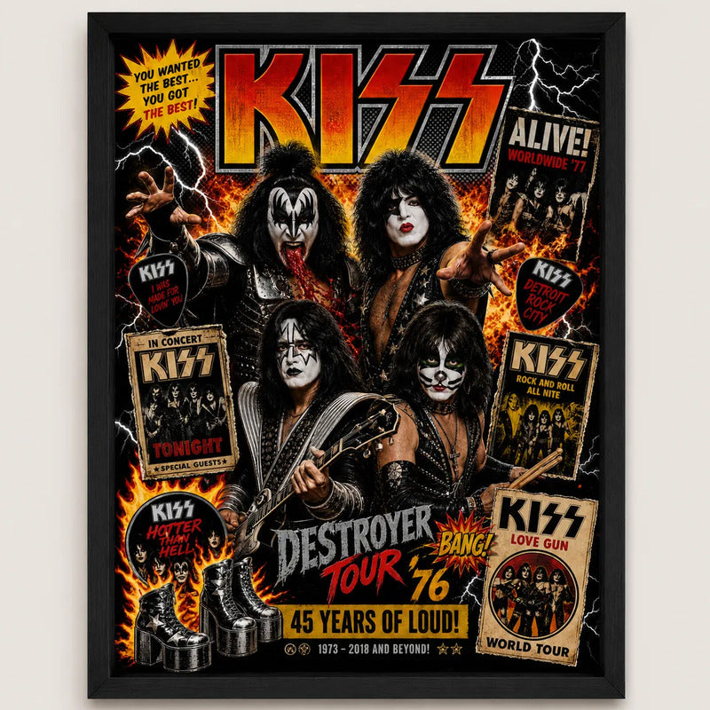 Cuadro Kiss Destroyer 76 Álbum Icónico Rock Arte Vintage Marco Negro