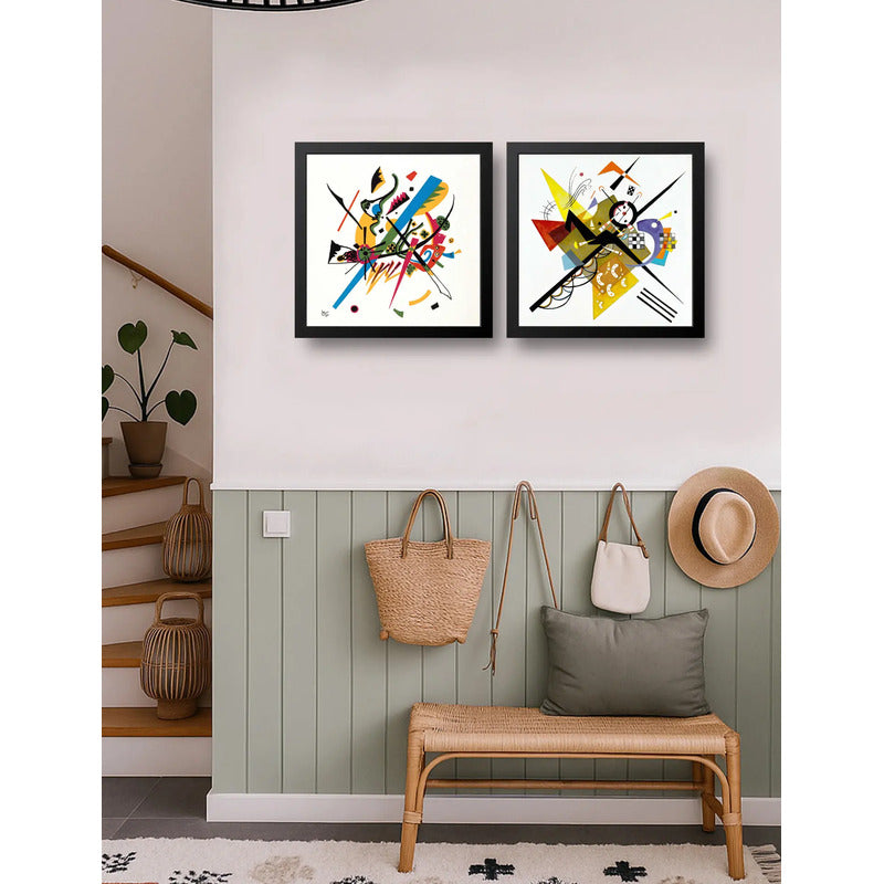 Set 2 Cuadros Kandinsky Abstracto Bauhaus Geometrico 33x33cm Marco Negro