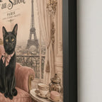 Set 2 Cuadros Decoracion Bano Gato Negro Paris Retro Sillón Marco Negro