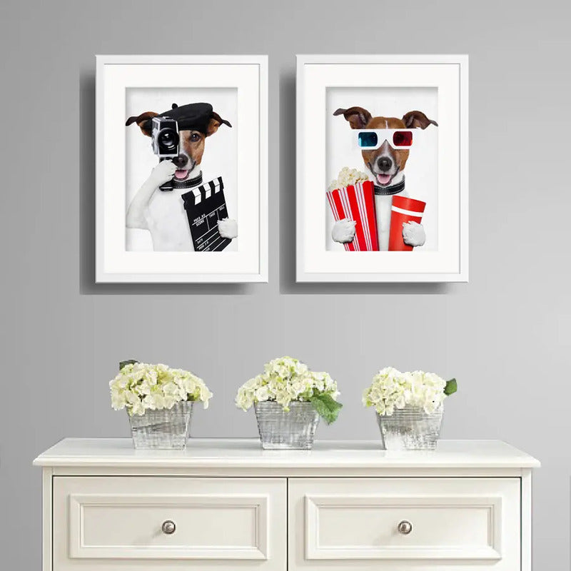 Set 2 Cuadros Perro Cinema Mascota Pet Decoracion Paspartú