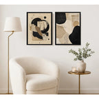 Set 2 Cuadros Boho Arte Abstracto Beige Crema Decora Living Marco Negro
