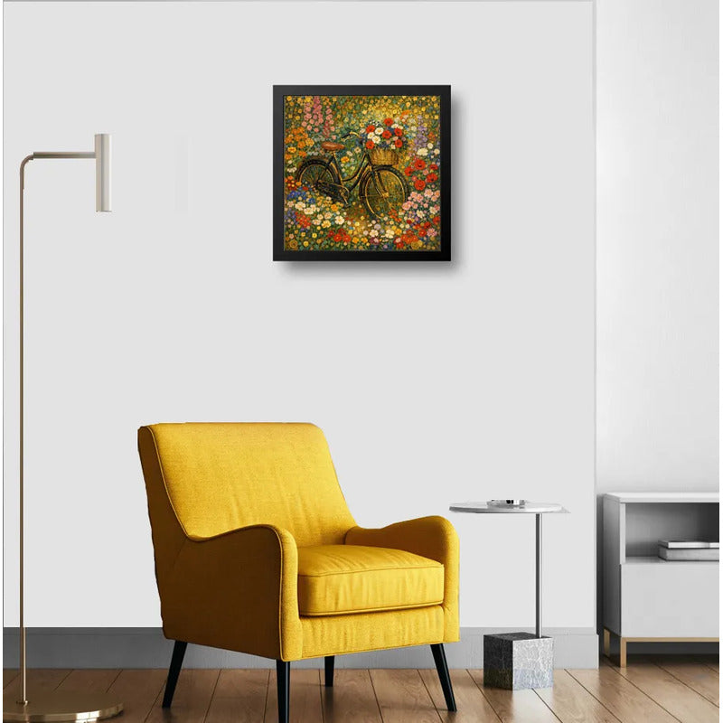 Cuadro Bicicleta Gustav Klimt Flores Jardin Campestr 33x33cm Marco Negro