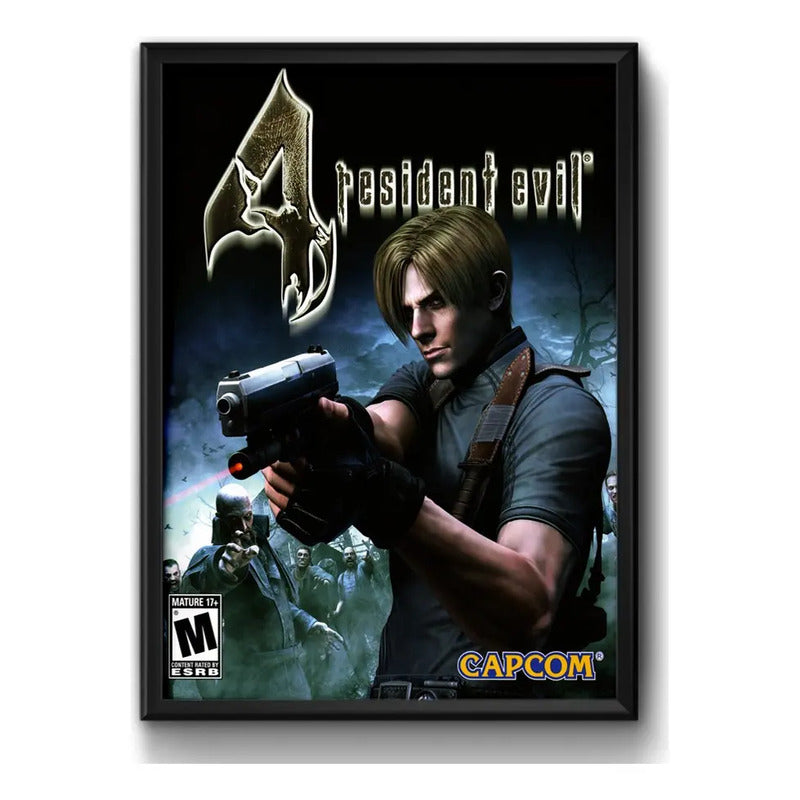 Cuadro Resident Evil Leon Game Retro Playstation Videojuego Marco Negro