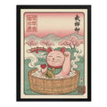 Cuadro Bano Gato De La Suerte Banera Rosa Flor Cerezo Japón Marco Negro