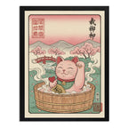 Cuadro Bano Gato De La Suerte Banera Rosa Flor Cerezo Japón Marco Negro