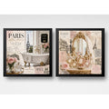 Set 2 Cuadros Decoracion Bano Paris Retro Banera Perfumes Marco Negro