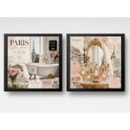 Set 2 Cuadros Decoracion Bano Paris Retro Banera Perfumes Marco Negro