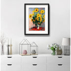 Cuadro Claude Monet Jarrón De Girasoles 53x43cm Con Paspartú Marco Negro