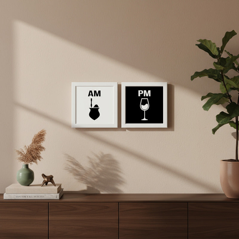 Set 2 Cuadros Am Pm Mate Vino Cocina Living Decoracion