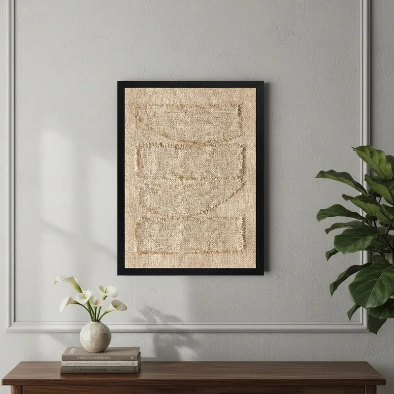 Cuadro Living Dormitorio Abstracto Textura Beige Tonos Nude Marco Negro