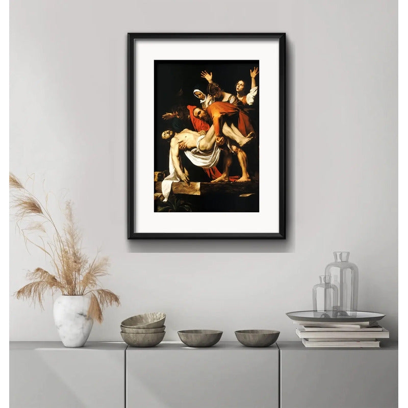 Cuadro Caravaggio Estilo Arte Barroco 53x43cm Con Paspartú La Sepultura De Cristo Con Marco Negro
