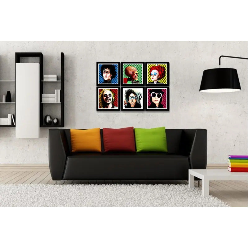 Set 6 Cuadros Tim Burton Pop Art Peliculas Cine Decoracion Marco Negro