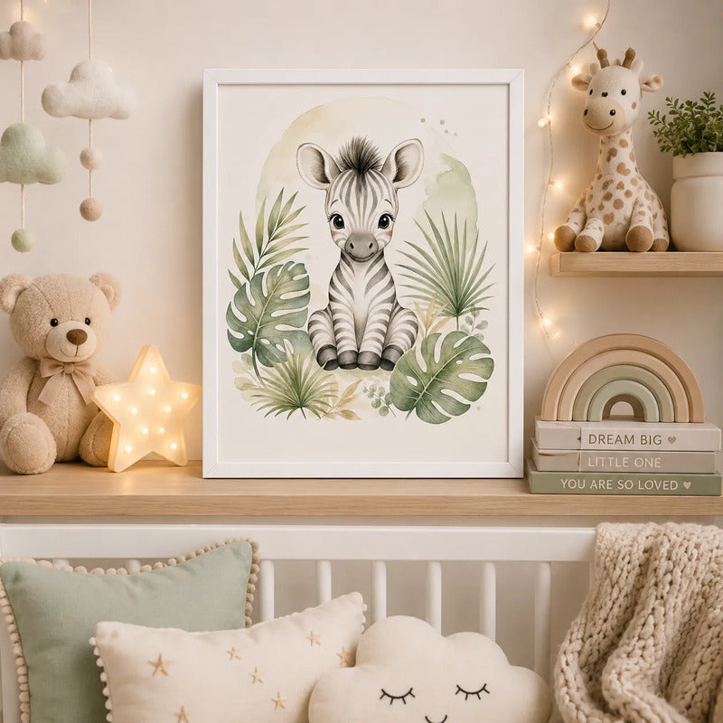 Cuadro Cebra Decoracion Dormitorio Infantil Tonos Suaves Marco Blanco