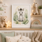 Cuadro Cebra Decoracion Dormitorio Infantil Tonos Suaves Marco Blanco