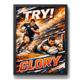 Cuadro Rugby Art Try Glory Jugador Club Deportes Decoracion Marco Negro