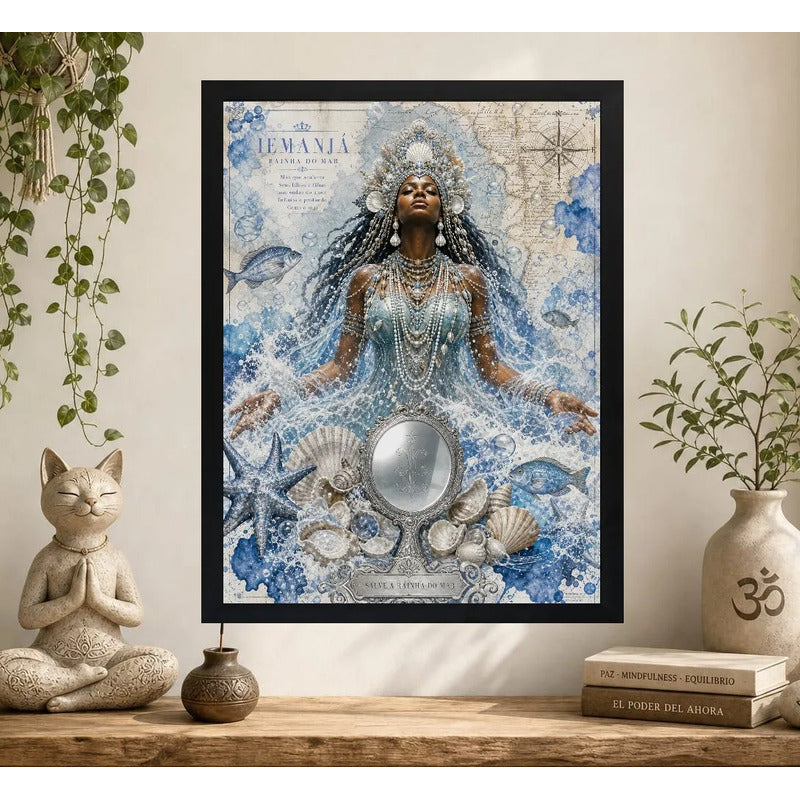 Cuadro Iemanja Salve Rainha Do Mar Espejo Orixa Umbanda Arte Marco Negro
