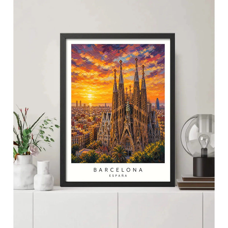 Cuadro Barcelona Espana Paisajes Ciudad Arte Colores Retro Basilica De La Sagrada Familia De Barcelona Negro