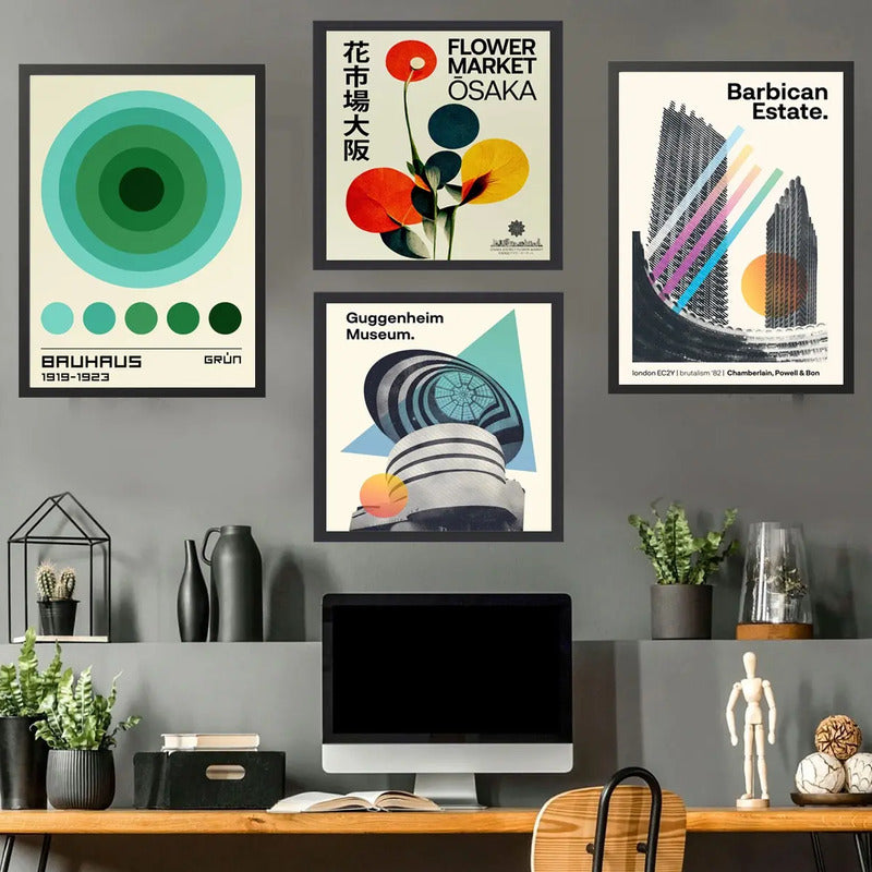 Wall 4 Cuadros Para Estudio Oficina Empresa Decoracion Modern Gallery Con Marco Negro