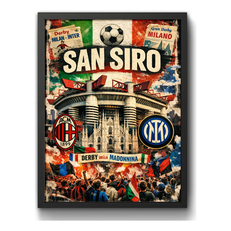 Cuadro Estadio San Siro Inter Y Ac Milán Italia Futbol Retro Marco Negro