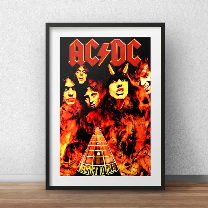 Cuadro Ac/dc Highway To Hell Rock Decoracion Con Paspartú Marco Negro