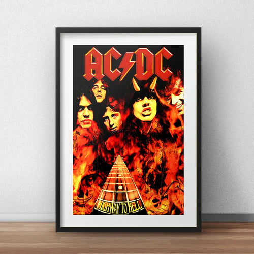 Cuadro Ac/dc Highway To Hell Rock Decoracion Con Paspartú Marco Negro