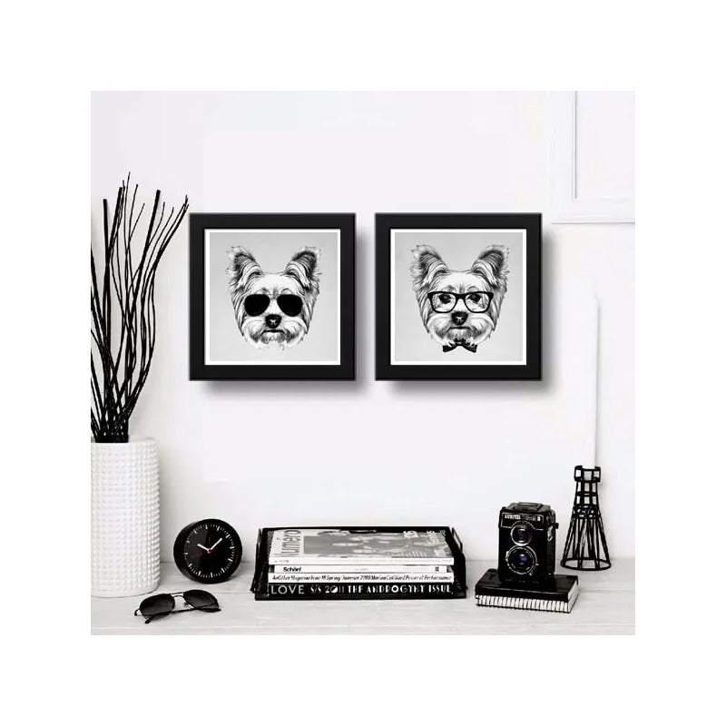 Set 2 Cuadros Yorkshire Gafas Lentes Sol Perro Mascotas Pet