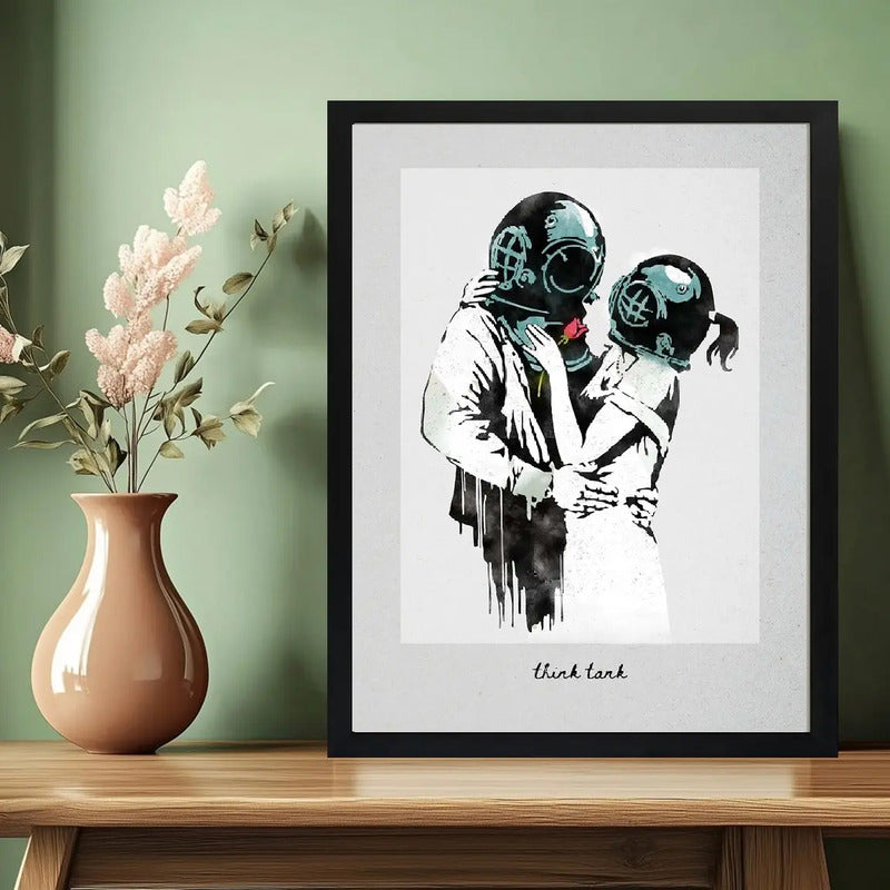 Cuadro Banksy Think Tank Arte Urbano Decoracion Moderna Marco Negro