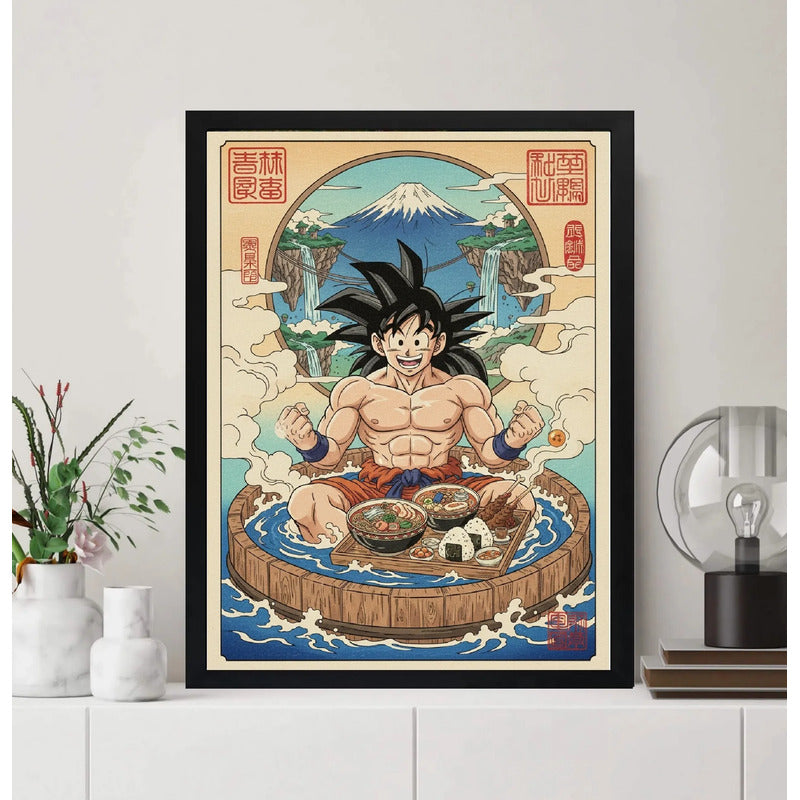 Cuadro Bano Goku Banera Sushi Japón Fuji Dragon Ball Anime Marco Negro