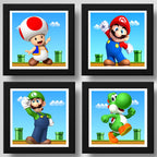 Set 4 Cuadros Mario Bros Luigi Toad Yoshi Game Decoracion