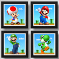 Set 4 Cuadros Mario Bros Luigi Toad Yoshi Game Decoracion Marco Negro